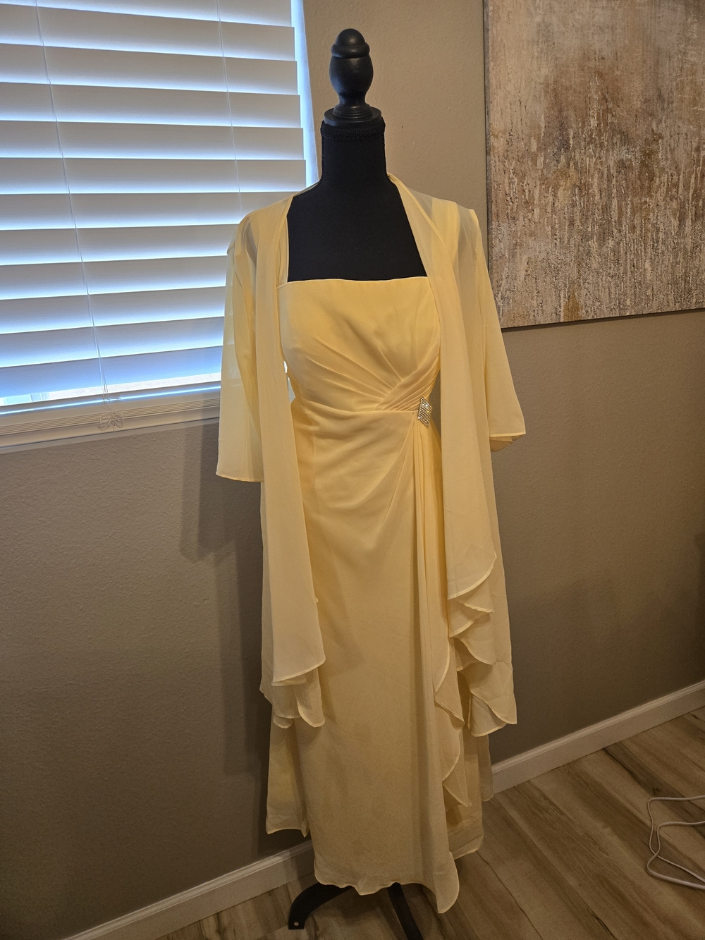 Elegant Yellow Chiffon Evening Dress with Draped Overlay